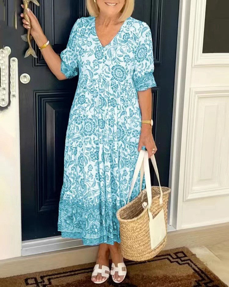 Judith - Blumenkleid mit V-Ausschnitt