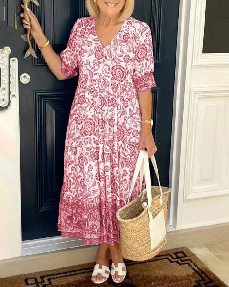 Judith - Blumenkleid mit V-Ausschnitt