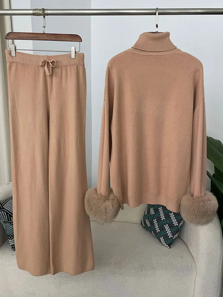 Beate - Strickset mit Kunstfell