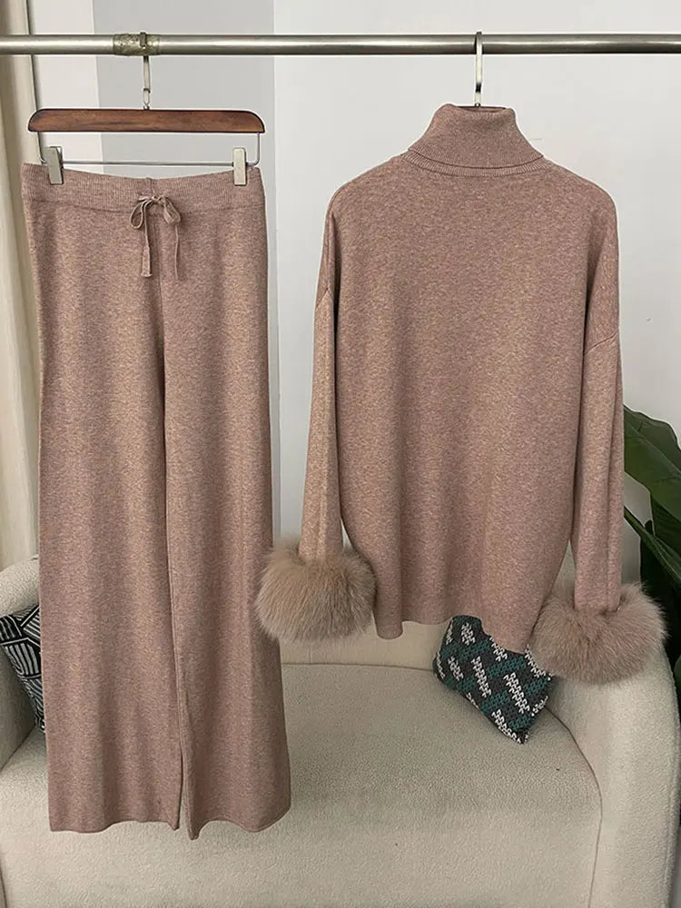 Beate - Strickset mit Kunstfell