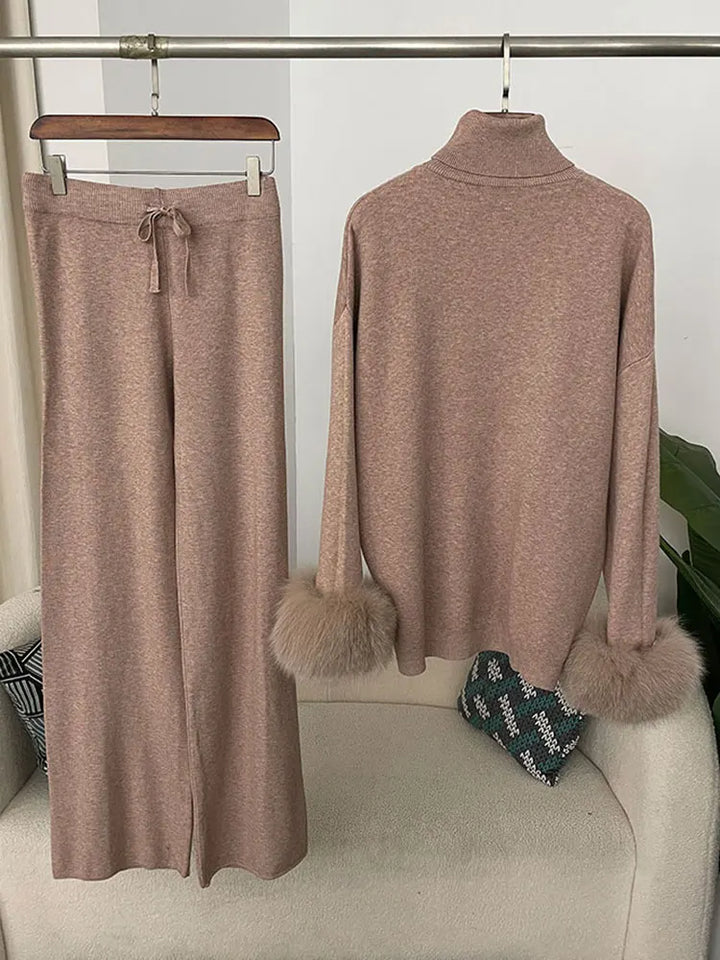 Beate - Strickset mit Kunstfell