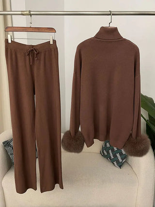 Beate - Strickset mit Kunstfell