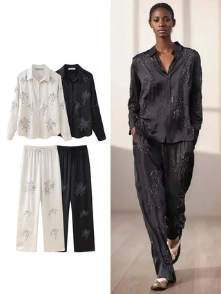 Liv - Besticktes Set mit weiter Hose