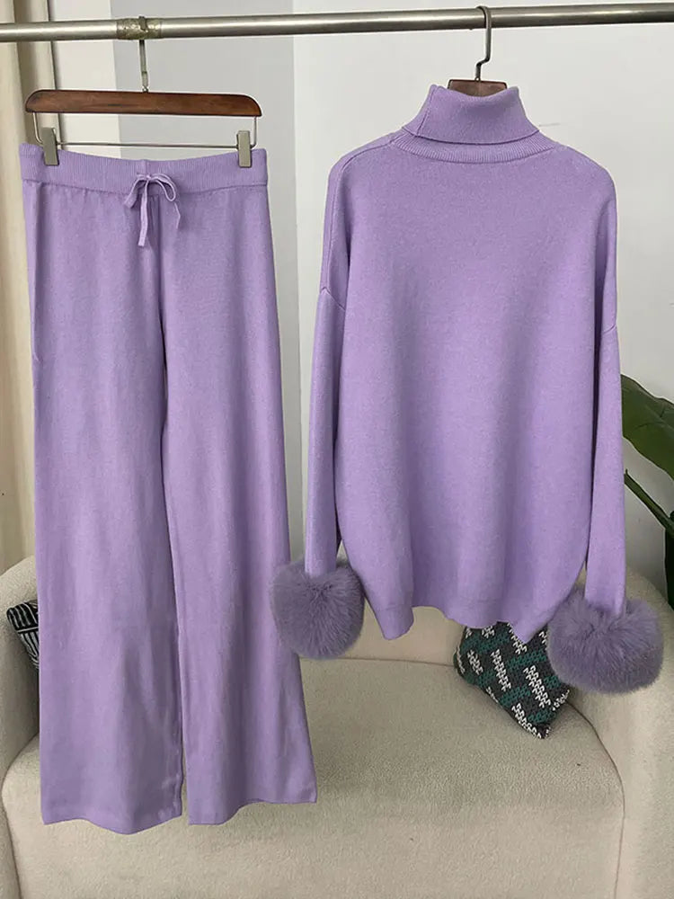 Beate - Strickset mit Kunstfell