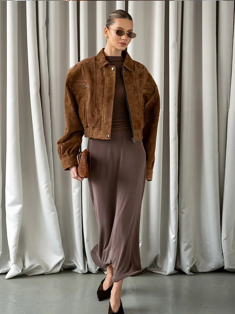 Barbara - Oversized Jacke in Wildlederoptik