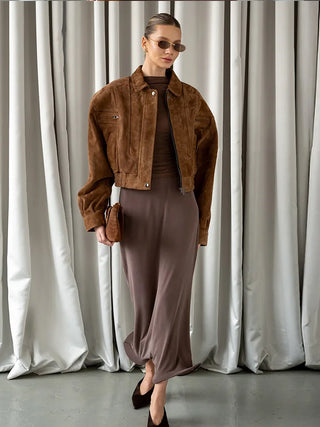 Barbara - Oversized Jacke in Wildlederoptik