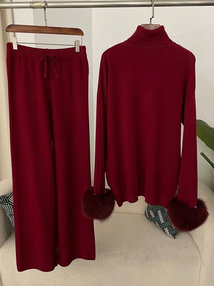 Beate - Strickset mit Kunstfell