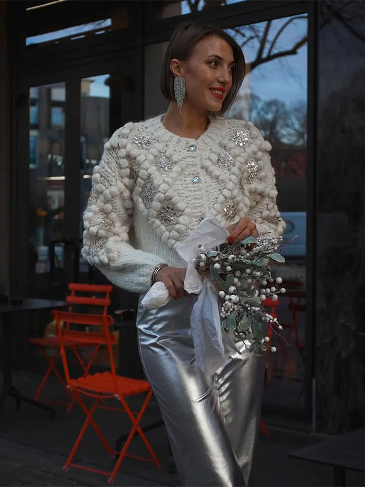 Beate - Gesteppter Pailletten-Cardigan