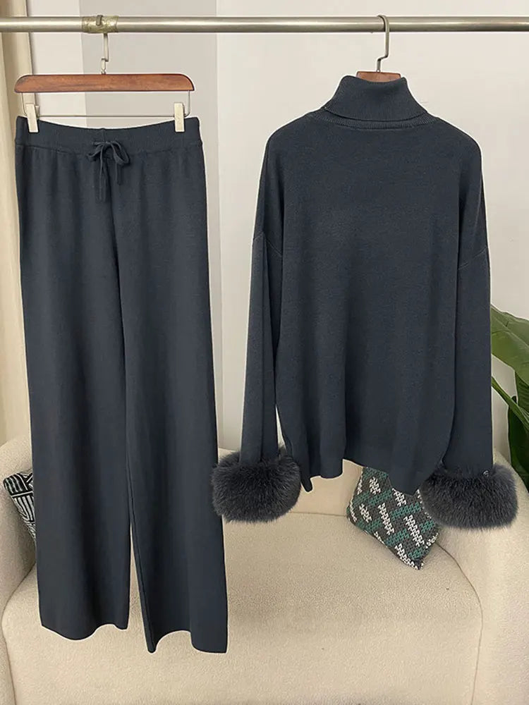 Beate - Strickset mit Kunstfell