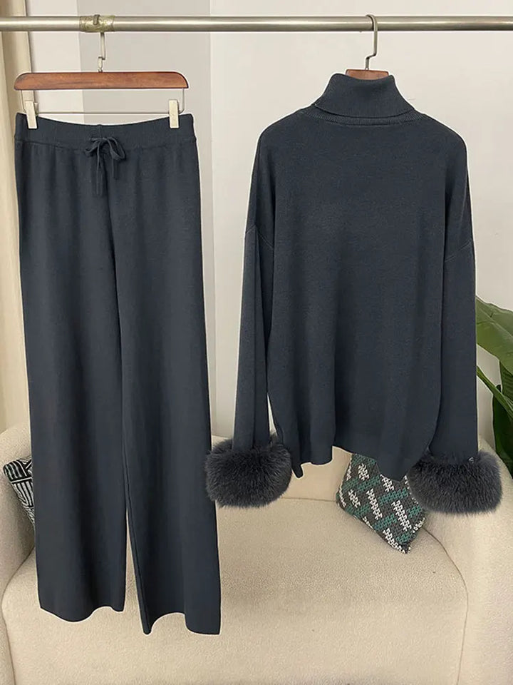 Beate - Strickset mit Kunstfell