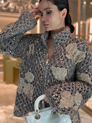 Bettina - Pailletten-Strickjacke