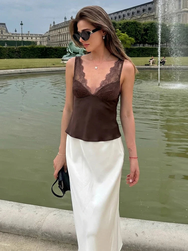 Zoe - Satin-Spitzen-Top