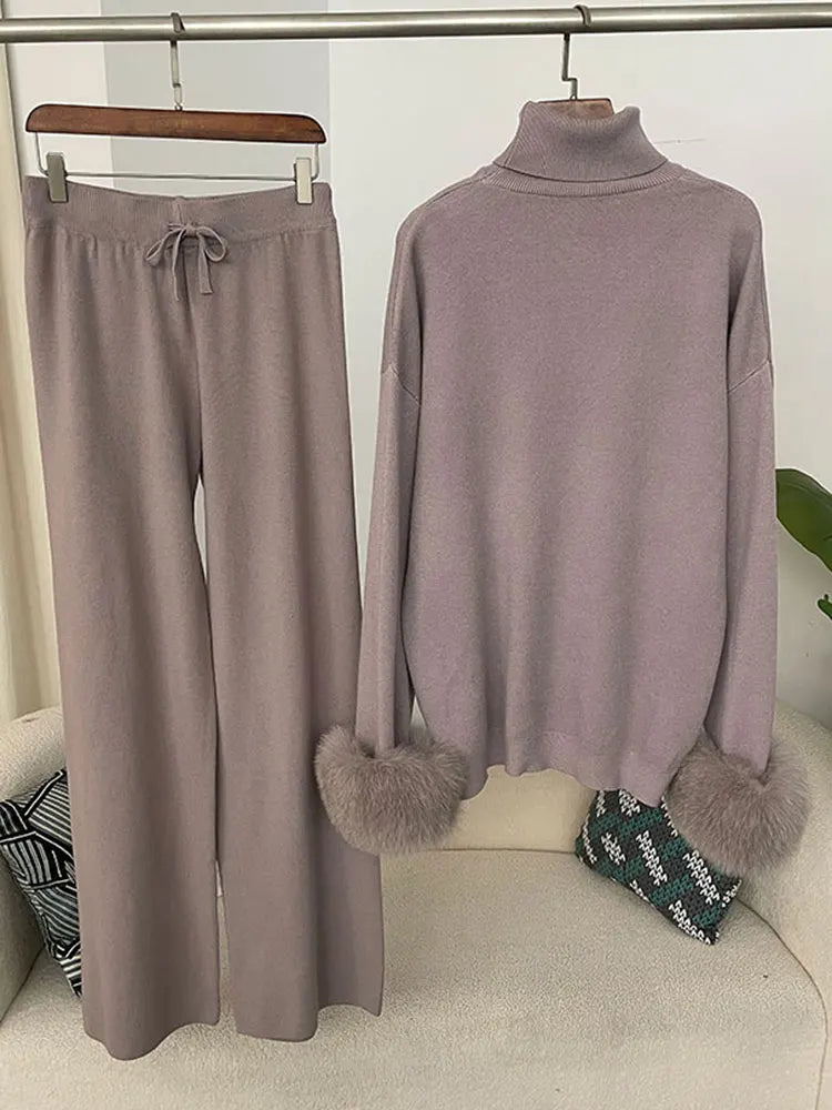 Beate - Strickset mit Kunstfell