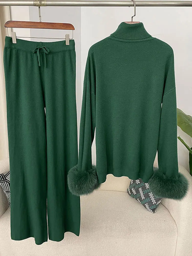 Beate - Strickset mit Kunstfell