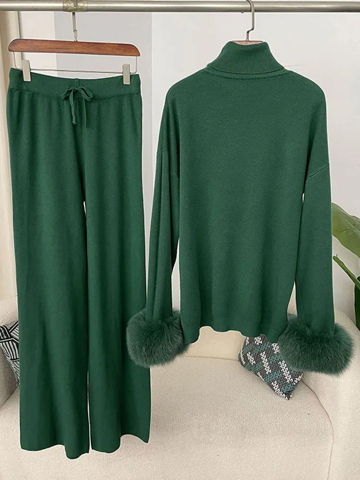 Beate - Strickset mit Kunstfell