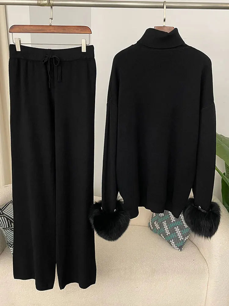 Beate - Strickset mit Kunstfell