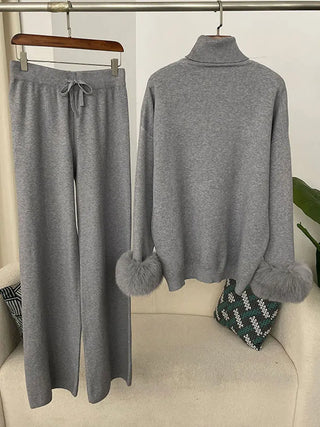 Beate - Strickset mit Kunstfell