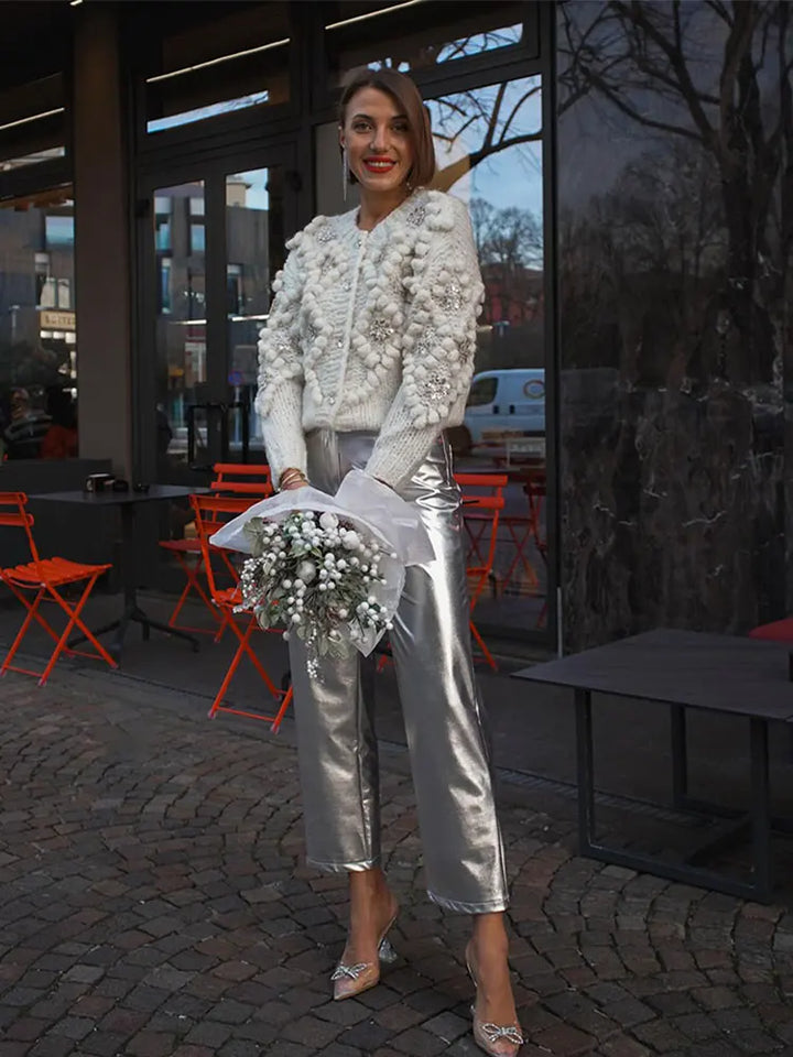 Beate - Gesteppter Pailletten-Cardigan