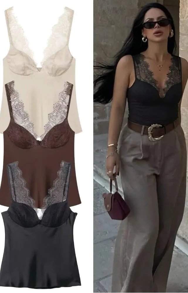 Zoe - Satin-Spitzen-Top