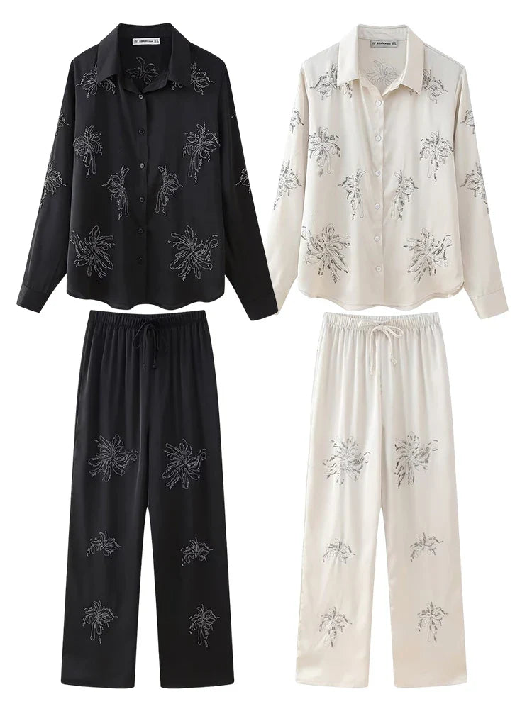 Liv - Besticktes Set mit weiter Hose