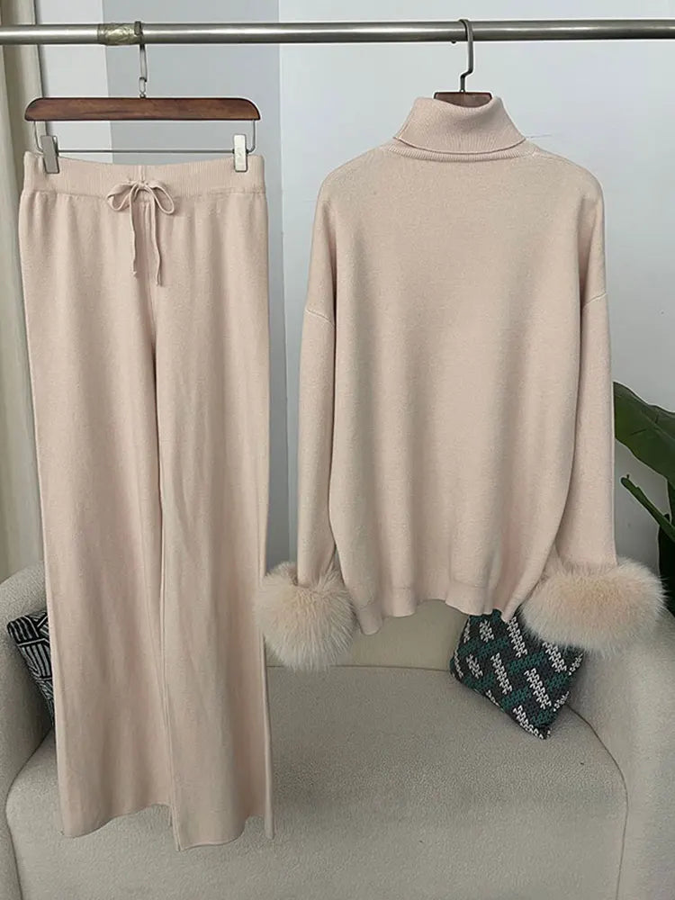 Beate - Strickset mit Kunstfell