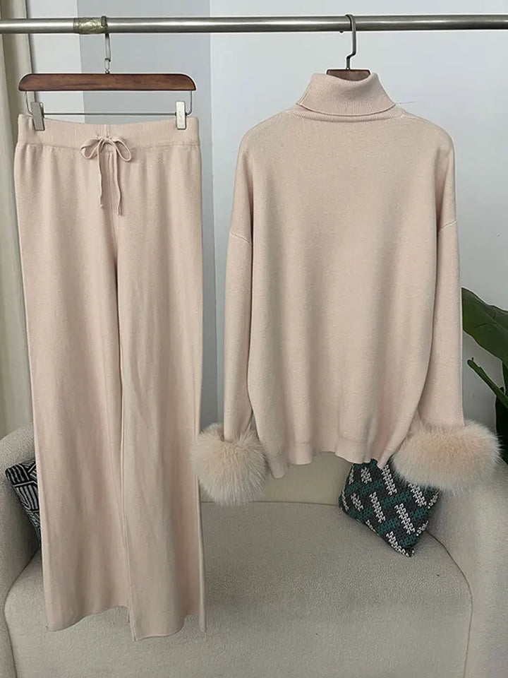 Beate - Strickset mit Kunstfell