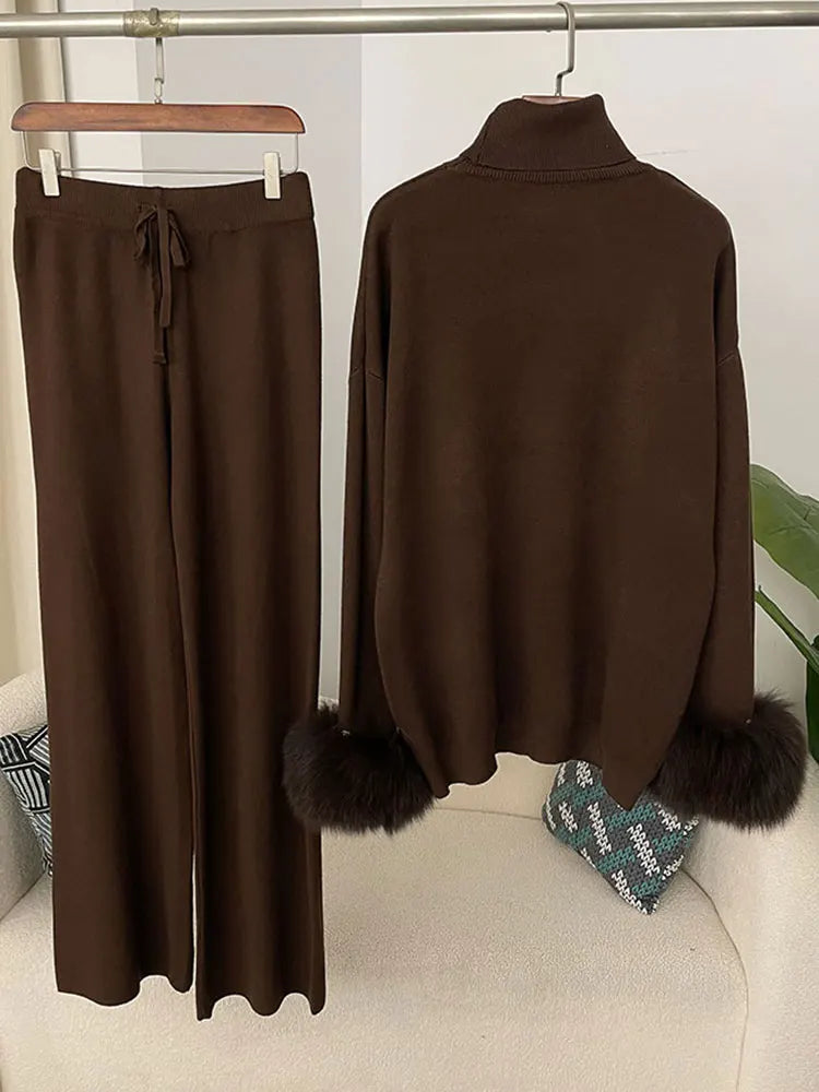 Beate - Strickset mit Kunstfell