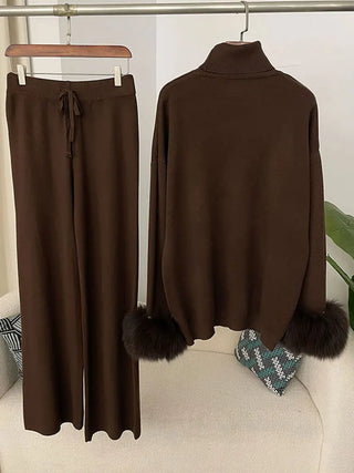 Beate - Strickset mit Kunstfell