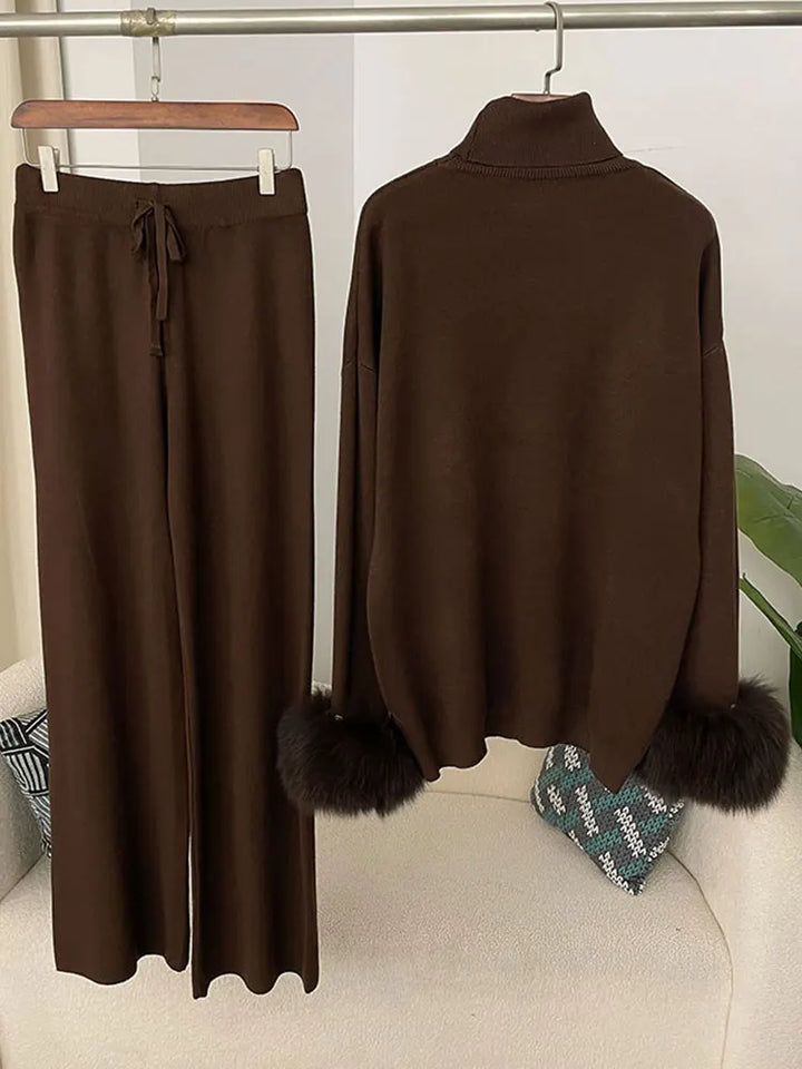 Beate - Strickset mit Kunstfell