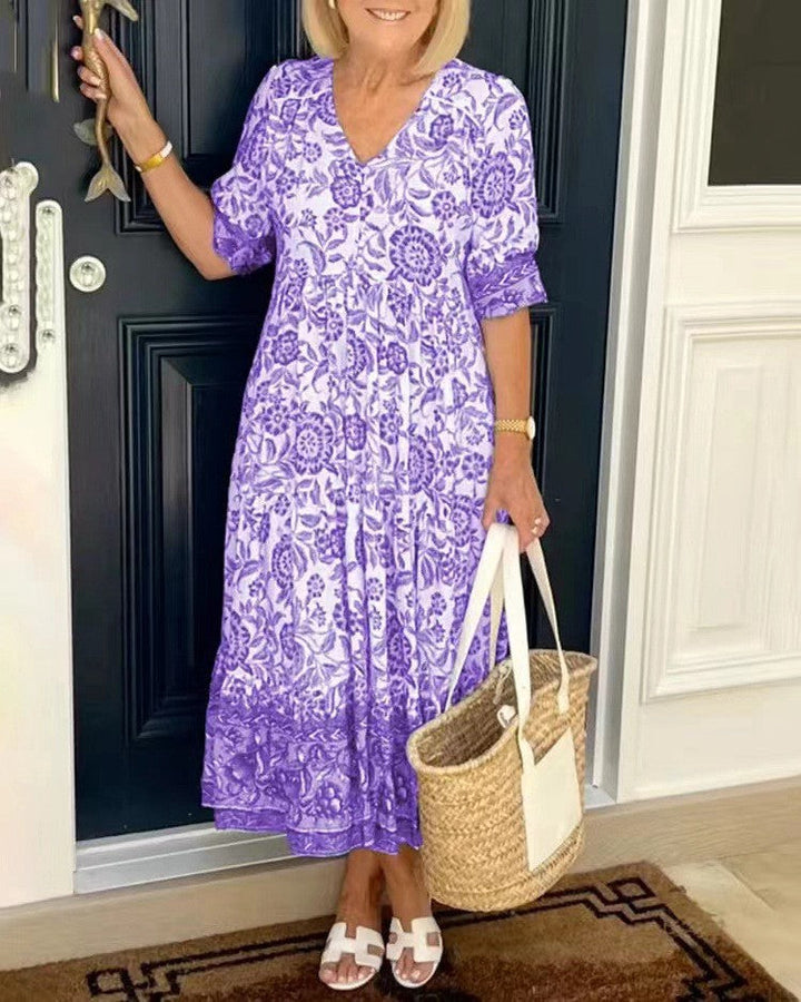 Judith - Blumenkleid mit V-Ausschnitt