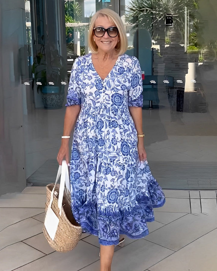 Judith - Blumenkleid mit V-Ausschnitt