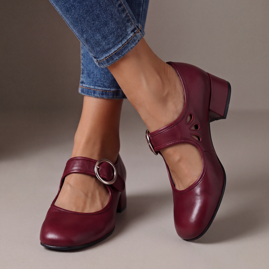 Vera - Mary Janes mit Blockabsatz in Bordeaux