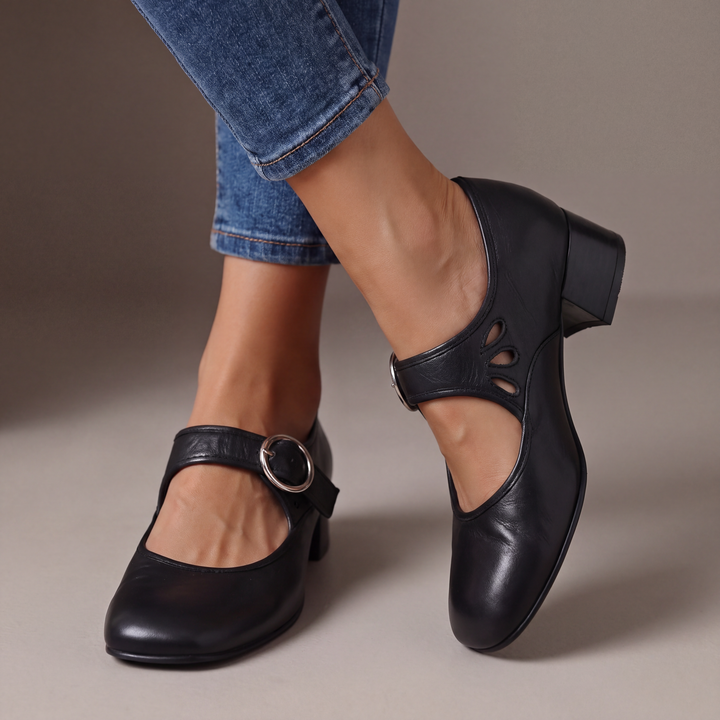 Vera - Mary Janes mit Blockabsatz in Schwarz