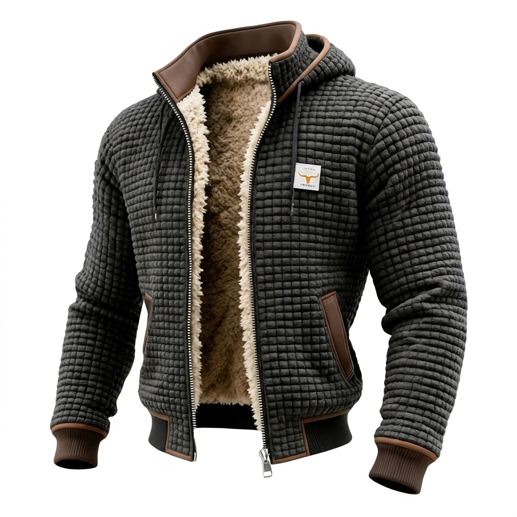 Bruno - Waffeljacke mit Teddyfutter in Grau