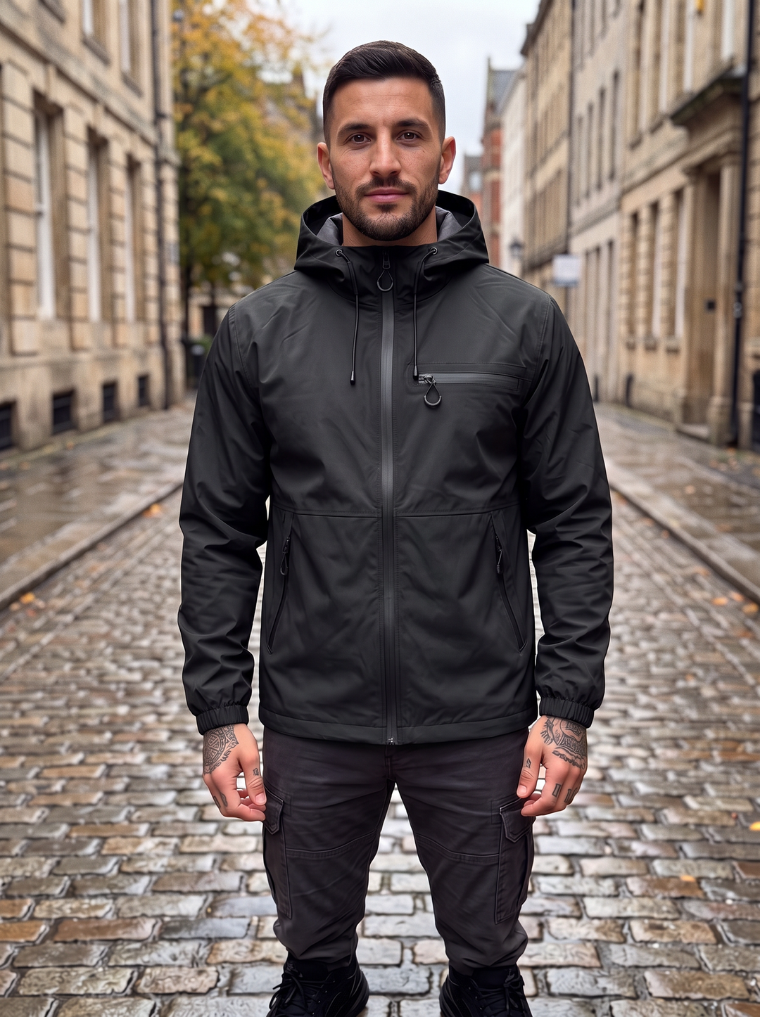 Jonas - Regenjacke mit Kapuze in Schwarz, Vorderansicht