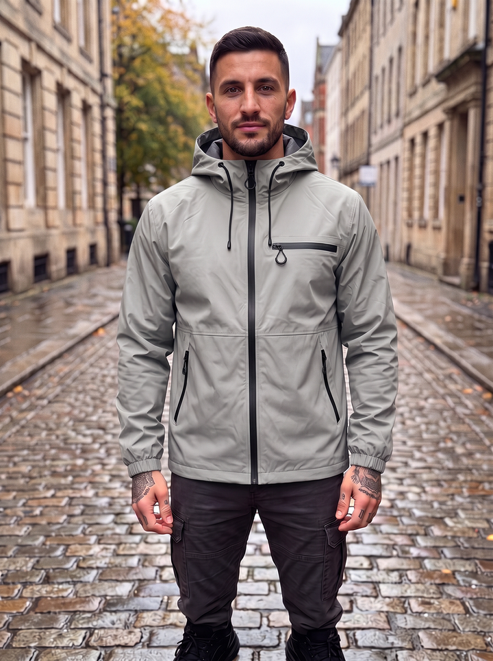 Jonas - Regenjacke mit Kapuze in Grau, Vorderansicht