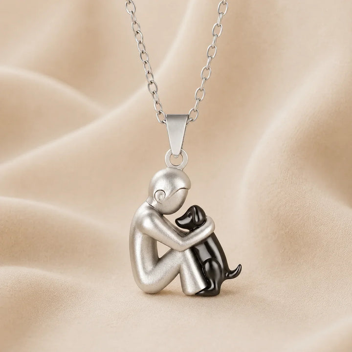 Emma - Halskette, Mann mit Hund, Silber / Schwarz