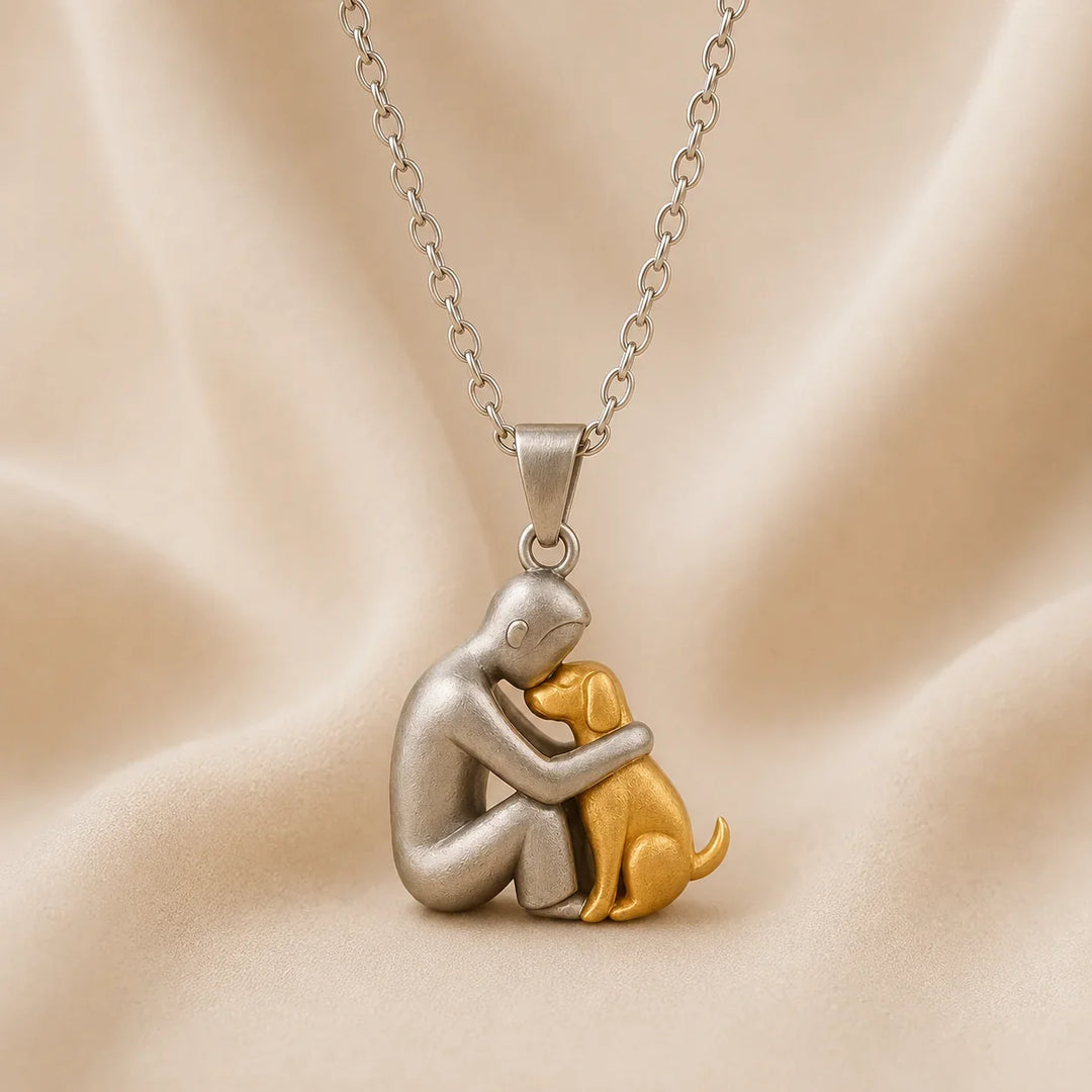 Emma - Halskette, Mann mit Hund, Silber / Gold