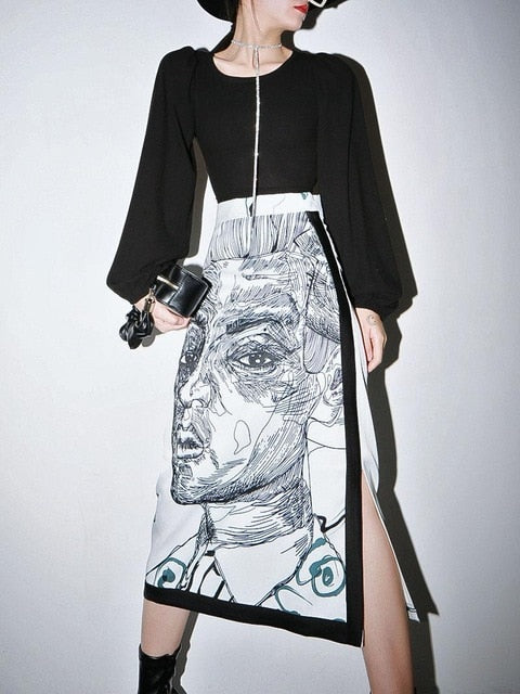 Steffi - Top mit Rock im Sketch-Print