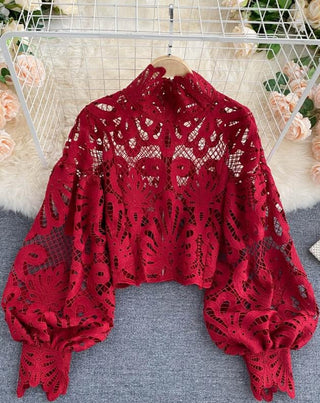 Emely - Vintage-Crop-Bluse Rot