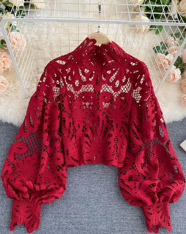 Emely - Vintage-Crop-Bluse Rot