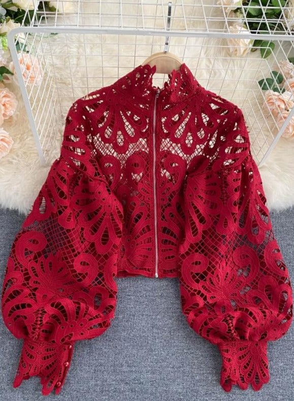 Emely - Vintage-Crop-Bluse Rot