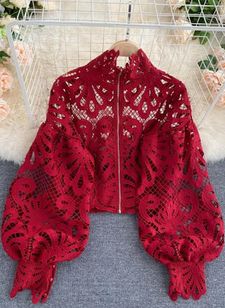 Emely - Vintage-Crop-Bluse Rot