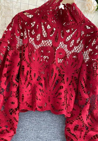 Emely - Vintage-Crop-Bluse Rot