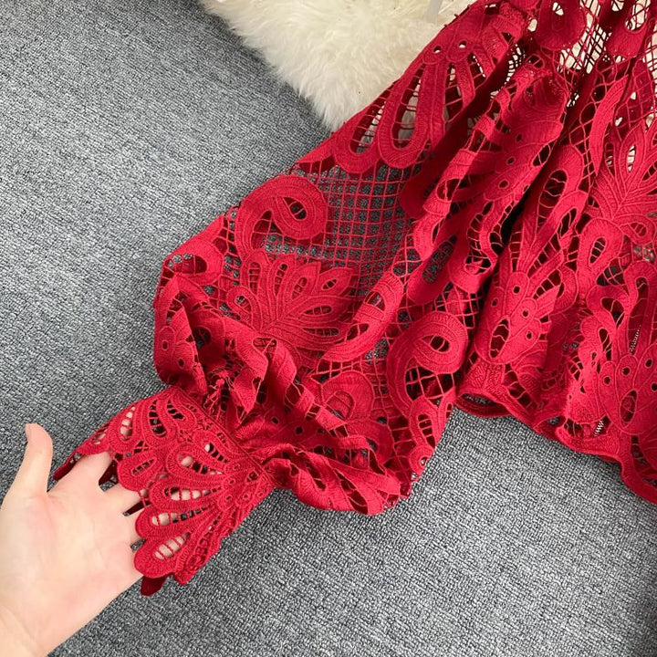 Emely - Vintage-Crop-Bluse Rot