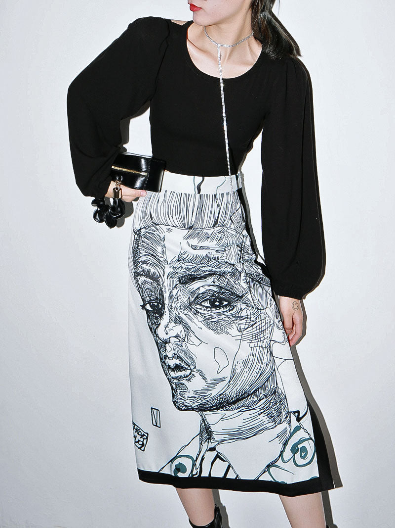Steffi - Top mit Rock im Sketch-Print