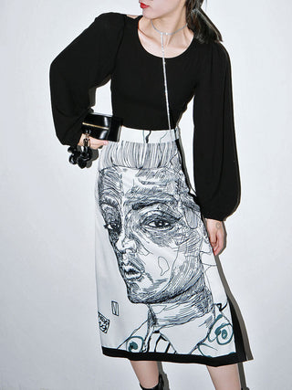 Steffi - Top mit Rock im Sketch-Print