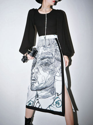 Steffi - Top mit Rock im Sketch-Print