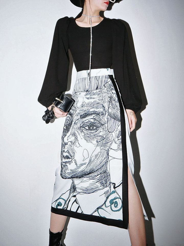Steffi - Top mit Rock im Sketch-Print