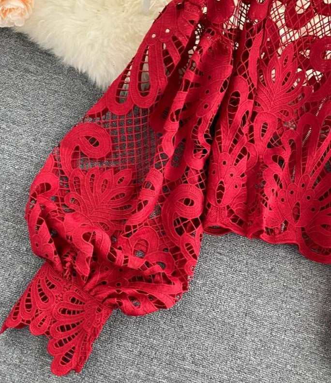 Emely - Vintage-Crop-Bluse Rot